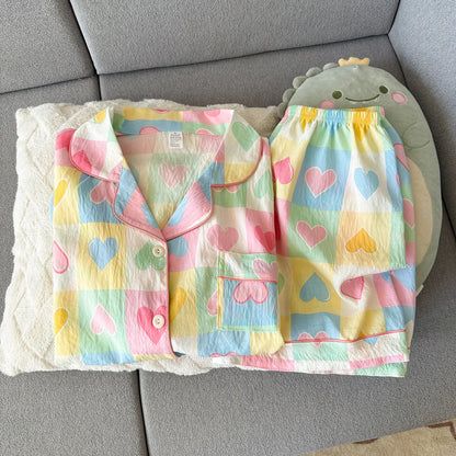 2Summer short-sleeve pajama set for women, comfortable and trendy, shorts can be worn outside, home wear set
