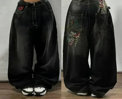 American Street Fashion Trend Big Pocket Loose Jeans Women Harajuku Y2K New Hip Hop Vintage Oversized Jeans Unisex Mopping Jeans