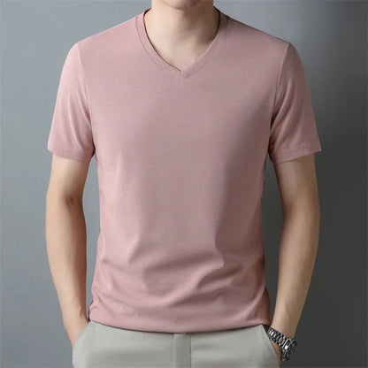 Men's V Neck T-Shirt – Lightweight Summer Shirt With Breathable Waffle Texture