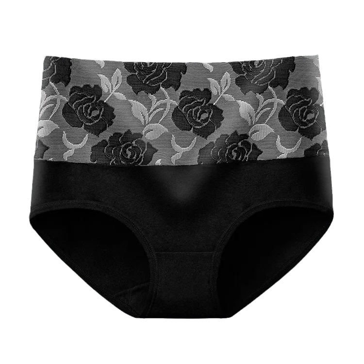 Plus Size L-5XL Women's Briefs Underwear Cotton High Waist Tummy Control Panties Rose Jacquard Ladies Panty Multipack