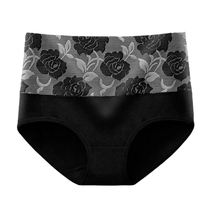 Plus Size L-5XL Women's Briefs Underwear Cotton High Waist Tummy Control Panties Rose Jacquard Ladies Panty Multipack
