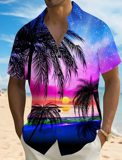 Fashion Men's Hawaiian Shirt 3D Printed Landscape Tropical Plants Shirt  Short Sleeved  Summer Casual Aloha Shirt for Mens