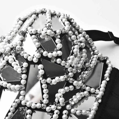 Grey Diamonds And Beaded Punk Rave Brassiere For Women Sexy Bralette Push Up Bra Top y2k Goth Brasieres Mujeres Party Club Wear