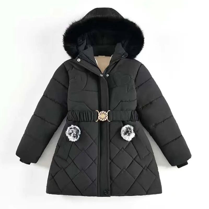 Girls Winter Jacket - Warm Hooded Cotton Polyester Coat | Windproof Kids Outerwear