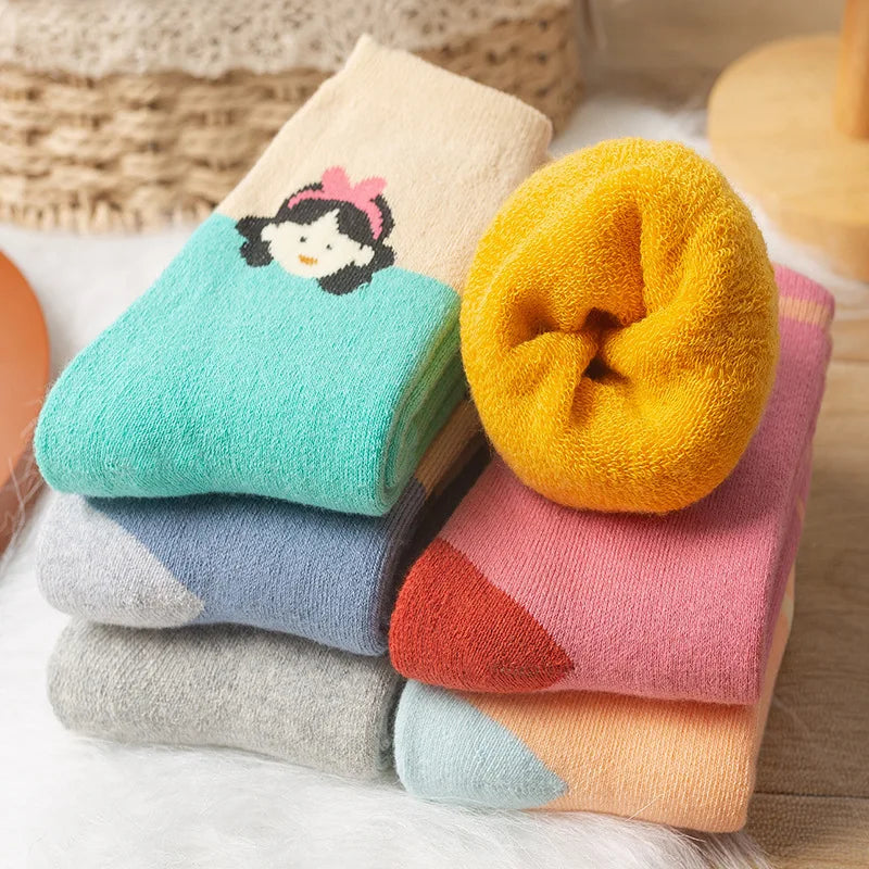 5 Pairs/Lot Kids Scoks Autumn Winter Kids Warm Thicken Cotton Socks Unisex Boys Girls Cute Cartoon Animal Socks