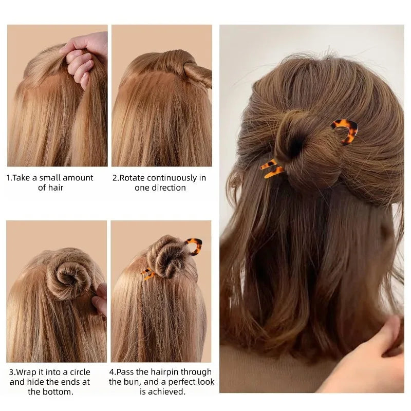 Lazy Bun Hair Pin Fish Tail Twist Hairpin French Acrylic U Shaped Hair Stick Girl Hair Sticks Accessories FZAN04