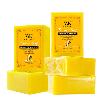 WK JALY Natural Turmeric Soap, Vitamin E + Vitamin C Body Wash, Remove Acne, Dark Spots, Even Skin Tone for Women, 200g/7oz