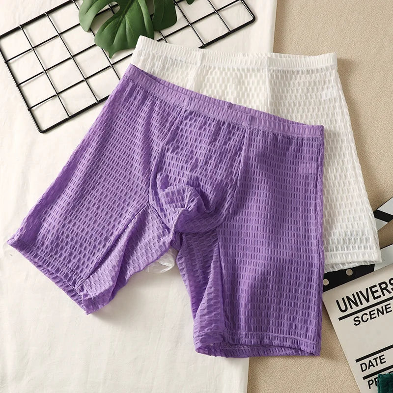 Mens Underpant Solid Transparent Mesh Boxers Shorts Man Soft Lace Underwear Breathable U Convex Pouch Panites Cueca Calzoncillo