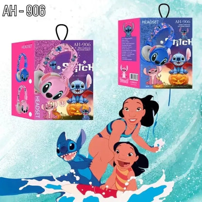AH-906 Stitch Bluetooth Headphones AH-906 Cute Wireless Earbuds HIFI Sound Foldable Headsets with Mic Anime Cartoon Kids Gifts
