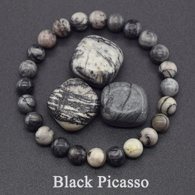 Original Reiki Blue Apatite Beads Bracelet Men Women Natural Lapis Lazuli Amethyst Yellow Tiger Eye Stone Beads Bracelet Jewelry