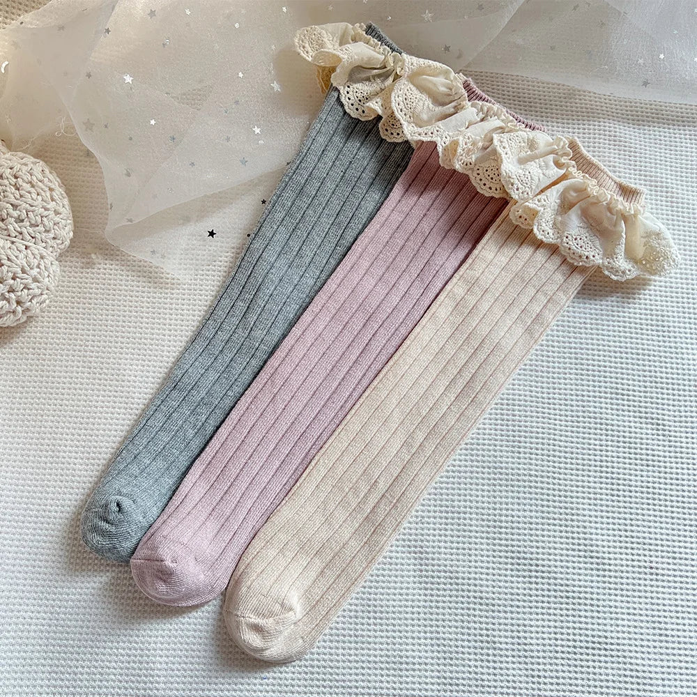 1 Pair Baby Girls Knee High Socks Spanish Long Kids Soft Lace Stuff Princess Children Socks Ruffle Leg Warmth Cute Girls Socks