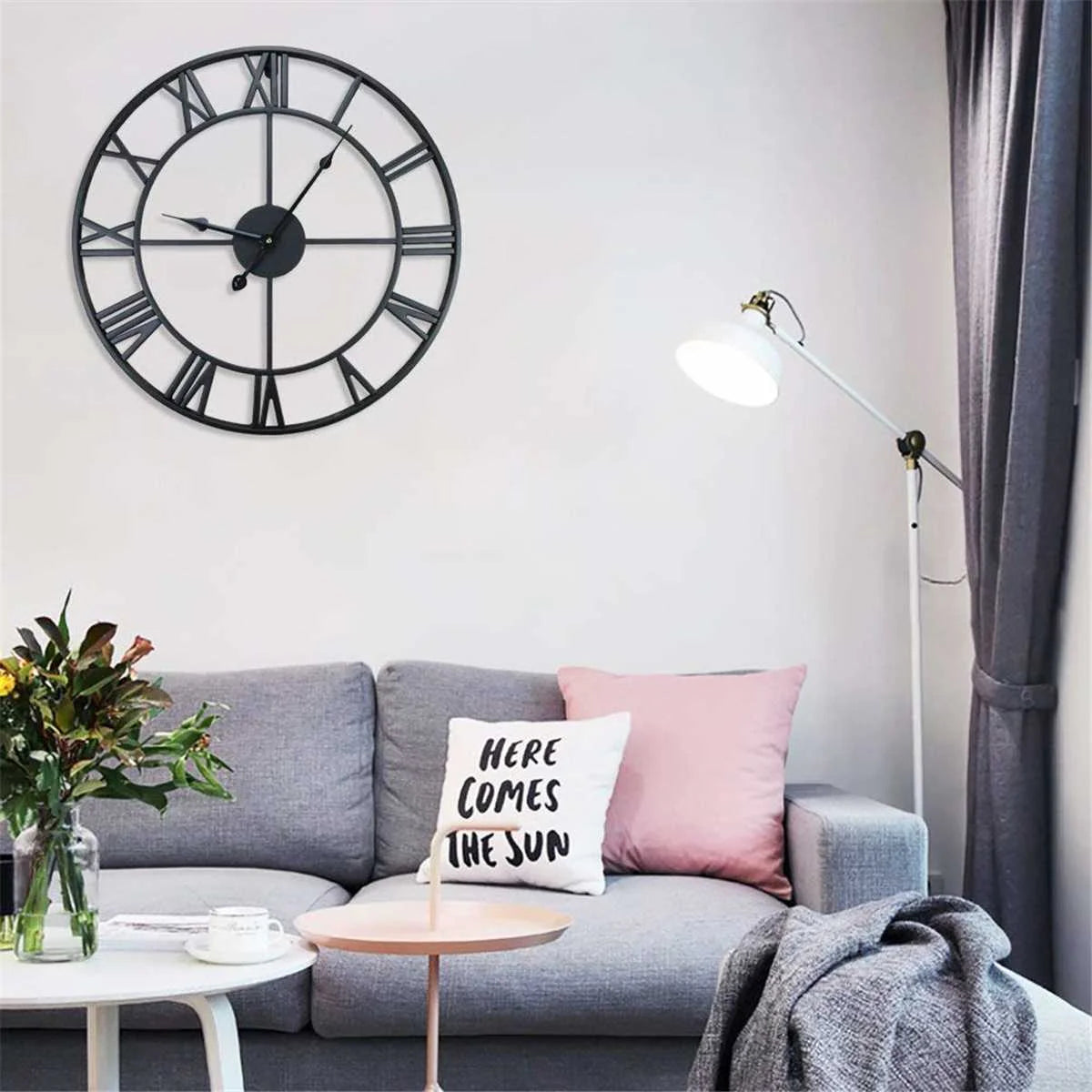 Modern 3D Large Wall Clock - Retro Roman Numerals Silent Metal Decoration