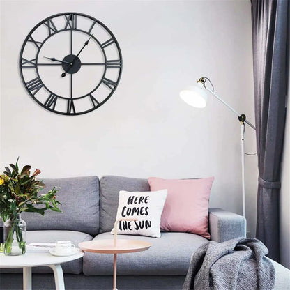Modern 3D Large Wall Clock - Retro Roman Numerals Silent Metal Decoration