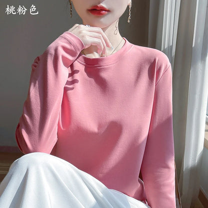 100 Cotton Womens Long-Sleeved Round Neck T-Shirt - Loose Bottoming Top for Spring  Autumn