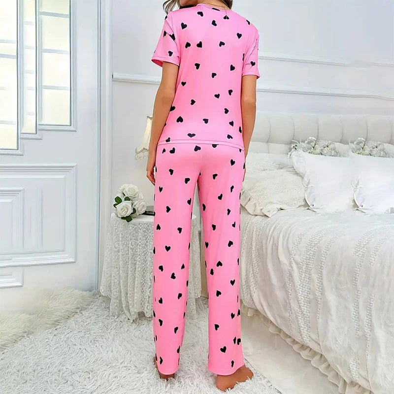 Women's Pajamas Set Casual Home Clothes Soft Comfortable Crew Neck T-Shirt & Plaid Pants Sleepwear Piece Loungewear Pyjama Femme