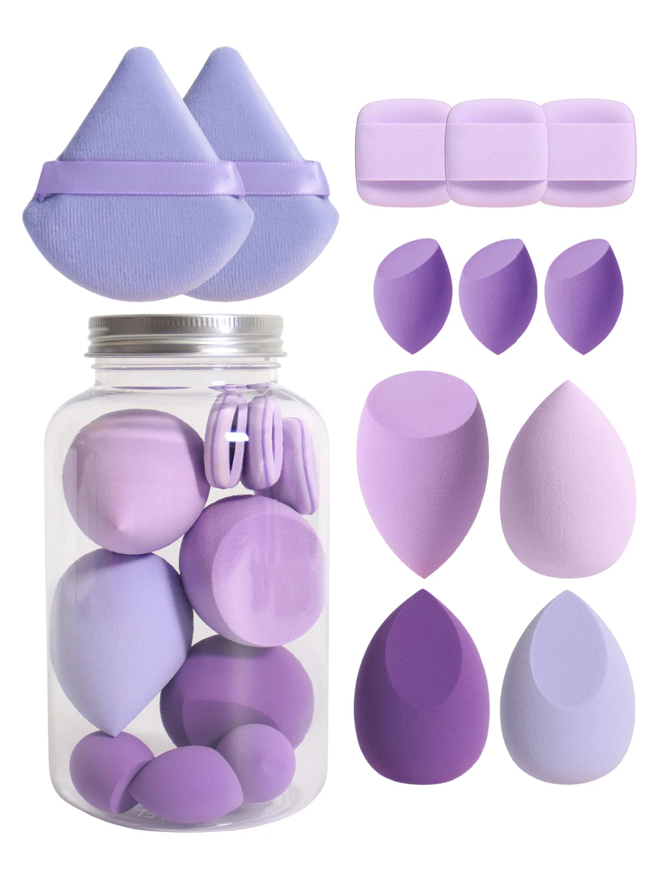 Makeup Sponge Set – 12 Piece Latex Free Sponges with Storage Jar for Wet Dry Use