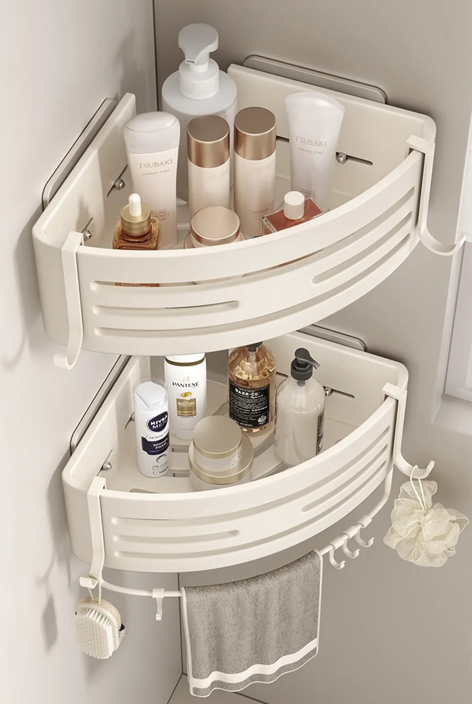 Aluminium Corner Bathroom Shelf - Self-Adhesive Towel Holder No Drill Wall-Mounted Organizer