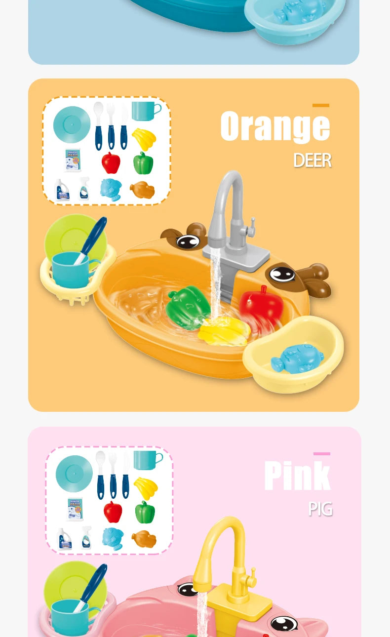 Dishwasher Kitchen Sink Toys, Toddler Kitchen Sink Toy Electric Playing Automatic Water Cycle System Toy Gifts for Kids ﻿
