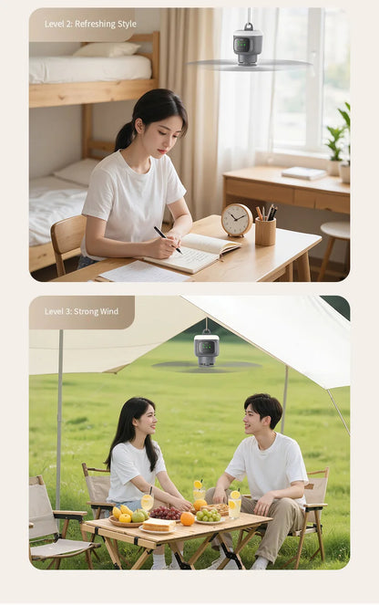 HOMEFISH 12000mAh Camping Ceiling Fan Portable Outdoor Tent Air Circulator Cooling Fan with High Capacity