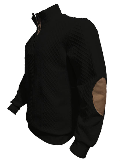 Men's Autumn Winter Stand Collar Knitted Sweater Casual Mature Fashionable All-over Patterned Crew Neck Pullover