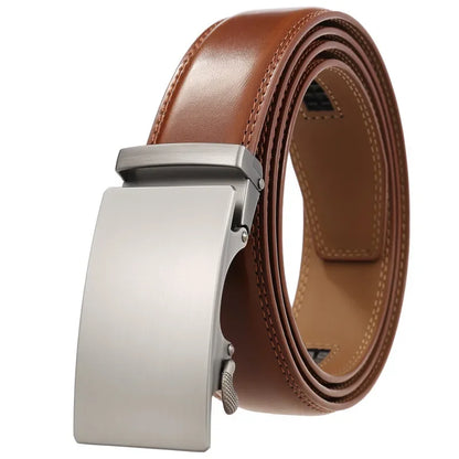Men's Leather Belt - Genuine Brown Leather With Automatic Buckle | Business Casual