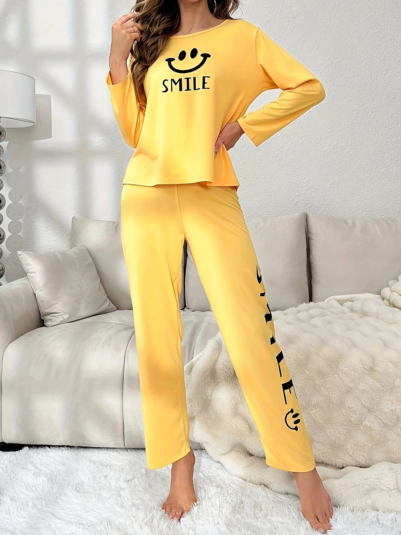 Women's Casual Cute Printed Long-Sleeve Pajama Set for Spring and Summer, Suitable for Everyday Wear and Can Be Worn Outside