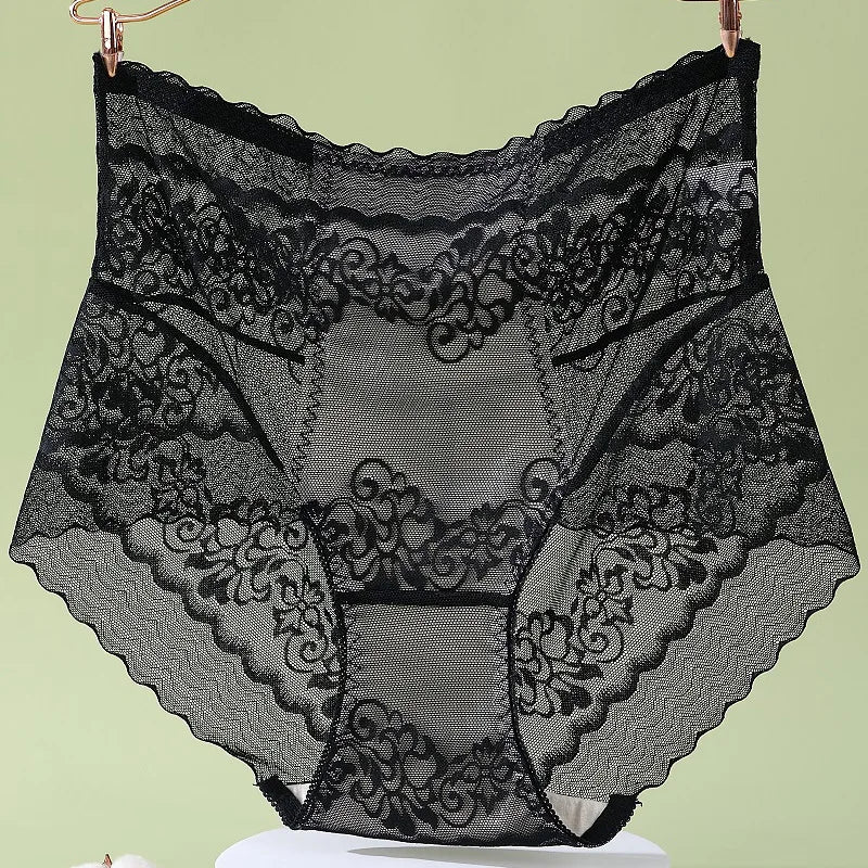 Plus size Luxury High Waist Panties Women Summer Sexy Hollow Underwear Cotton crotch Breathable Briefs Lingerie Lace Underpants