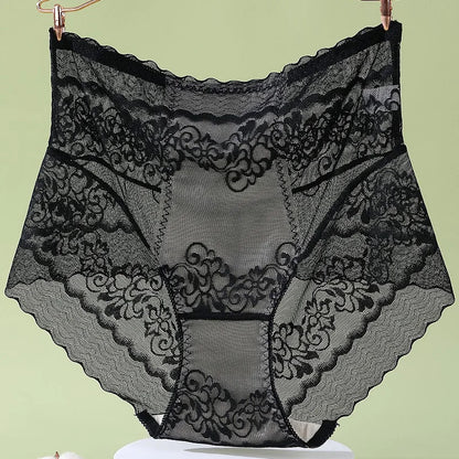 Plus size Luxury High Waist Panties Women Summer Sexy Hollow Underwear Cotton crotch Breathable Briefs Lingerie Lace Underpants