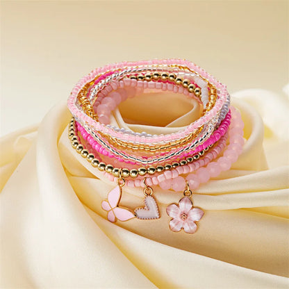 9pcs/set Bohemian Butterfly Flower Pendant Bracelet for Women Handmade Rice Beads Stacked Bracelet Summer Beach Party Jewelry