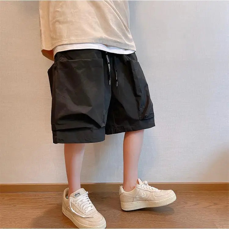 Men Cargo Shorts - Casual Streetwear Big Pocket Design Drawstring Waist Baggy Beach Shorts