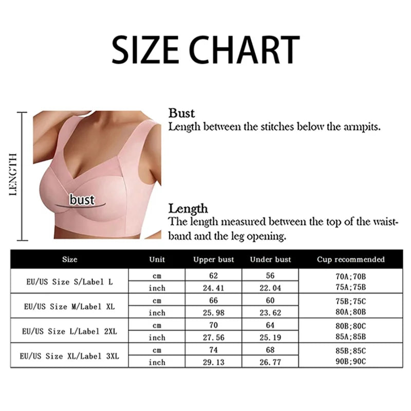 Plus Size Sports Bra - Seamless Wire Free Push Up Brassiere With Wide Straps