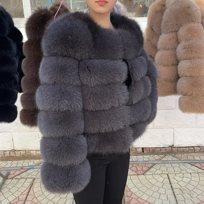 Fox Fur Coat - Slim Fit Women Winter Coat | Brown Real Fur Jacket With Hook Closure