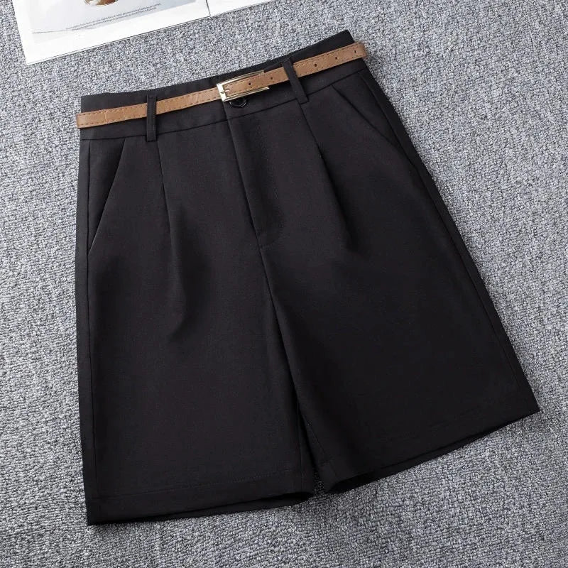 Khaki Casual Wide Leg Shorts Women Summer New Solid Loose Knee-Length Hot Pants Korean All-Match High Waist Suit Shorts Ladies