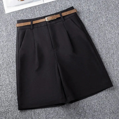 Khaki Casual Wide Leg Shorts Women Summer New Solid Loose Knee-Length Hot Pants Korean All-Match High Waist Suit Shorts Ladies
