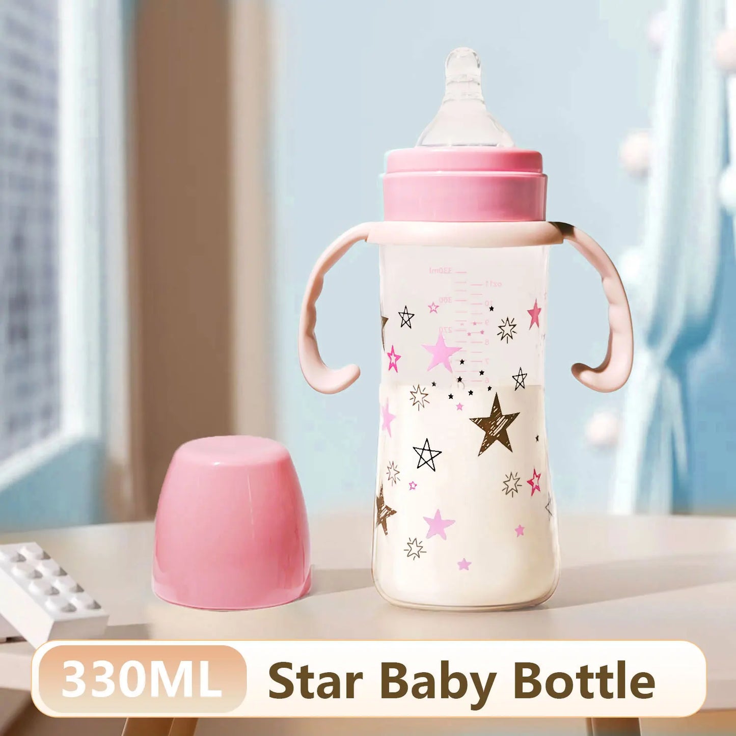 1PC 330ml large-capacity baby feeding bottle star PP bottle wide diameter anti-fall lightweight ergonomic handle design