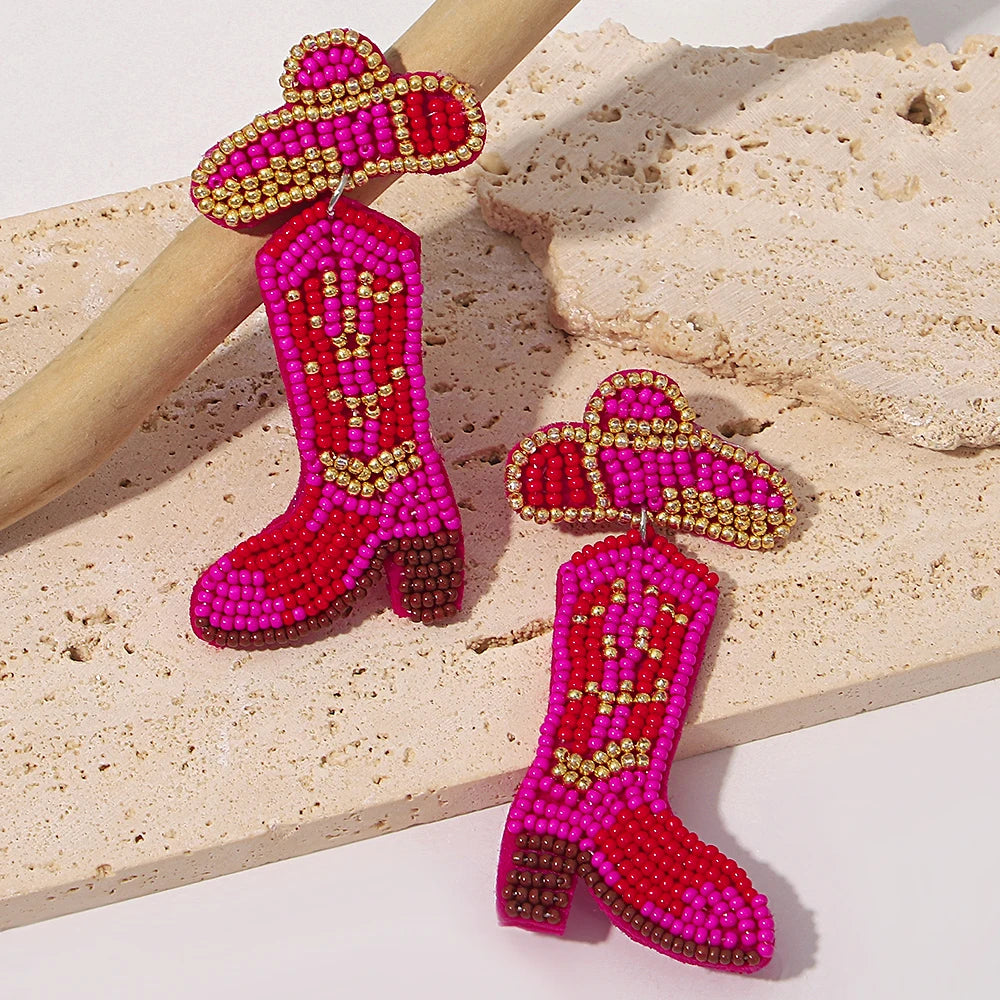 Bohemian Ocean Animal Earrings - Starfish Lobster Conch Seed Bead Drop Earrings for Women