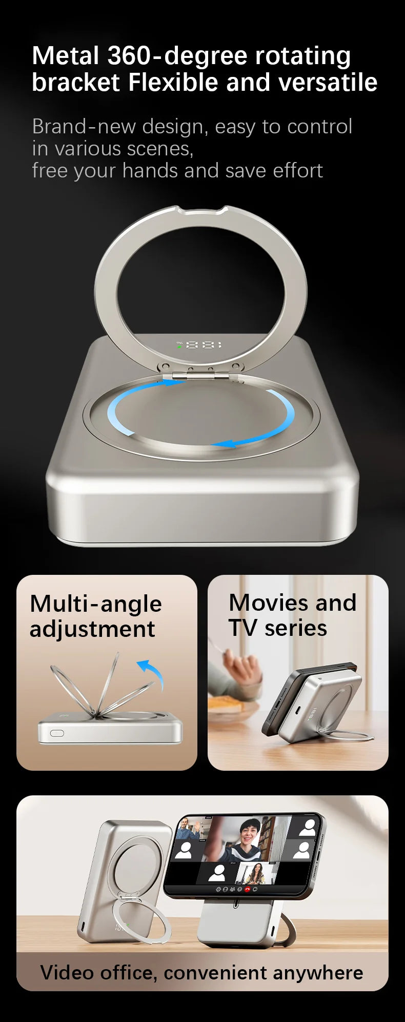 10000mAh Slim Mini Power Bank for MagSafe,Magnetic Wireless Fast Charger Stand 20W Portable External Battery For iPhone Samsung