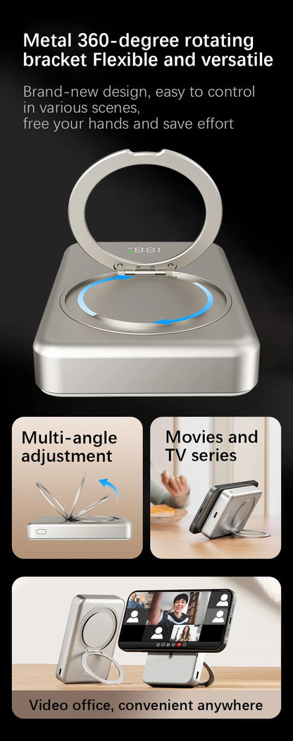 10000mAh Slim Mini Power Bank for MagSafe,Magnetic Wireless Fast Charger Stand 20W Portable External Battery For iPhone Samsung