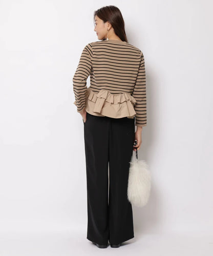 Fashionable Stripe Knitted Sweater Loose Fit Color Block Neckline Long Sleeve Women's Autumn Winter Casual Style Breathable