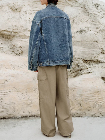 2025 Spring Stylish Denim Jackets for Mens Streetwear Fashion Irregular Wrap V Neck Jean Cardigan Men Vintage Lace-up Jean Coat