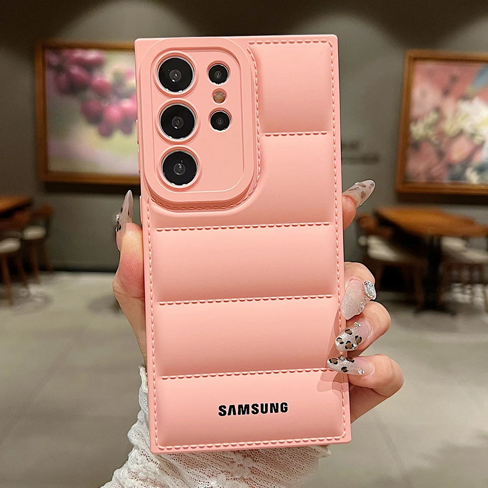 Official Liquid Silicone Soft Down Jacket Phone Case For Samsung S25 S24 S23 S26 Ultra S22 Plus S21 FE Note 20 Shockproof Cover