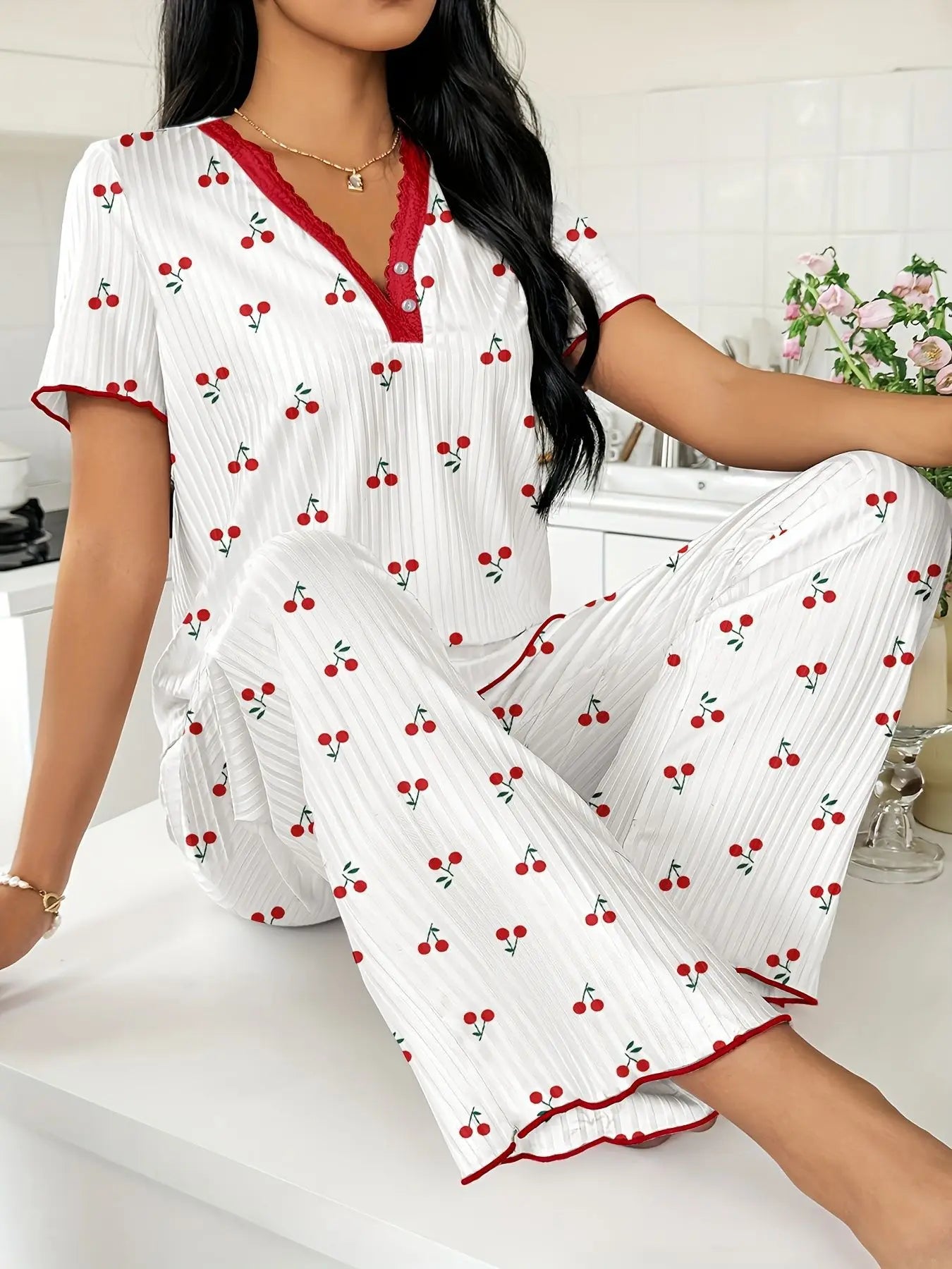 Autumn Winter Warm Pajamas Set for Women Sleepwear Sexy Heart Print Tops and Trouses Sets Comfortable Pyjama Loungewear