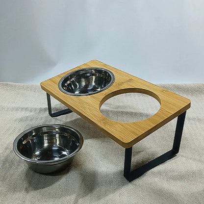 Elevated Cat Bowl Wooden 15° Tilted Raised Pet Bowl Stand with 2/3 Stainless Steel Bowl Neck Protection Dog Feeder Pet Supplies