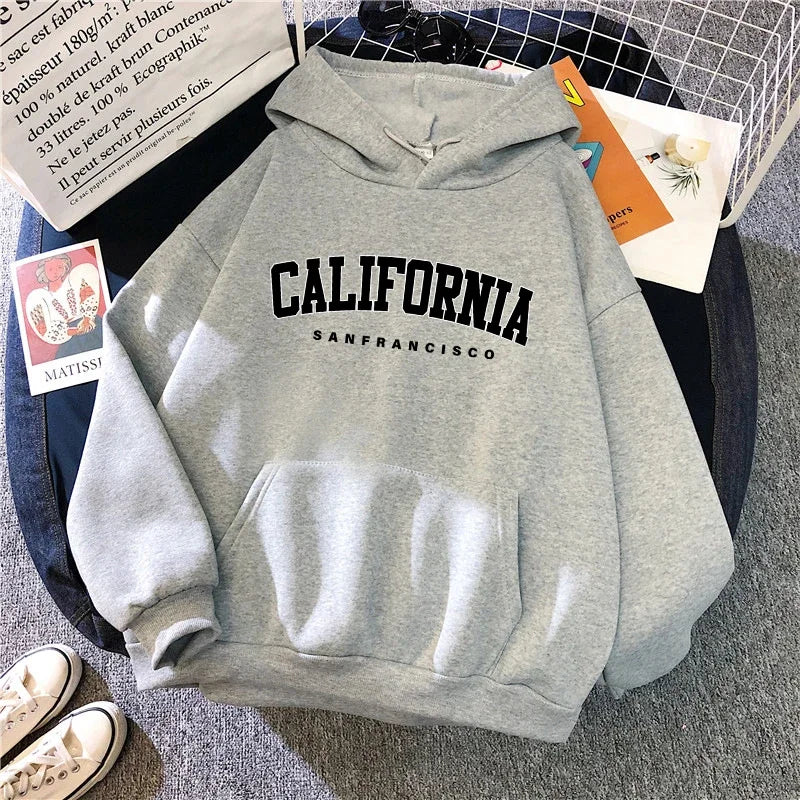 Plus Size 2025 California Fashion Sweatshirts for Woman Casual Sporty Hooded Long Sleeve Pullover Autumn Winter Comfort Hoodies