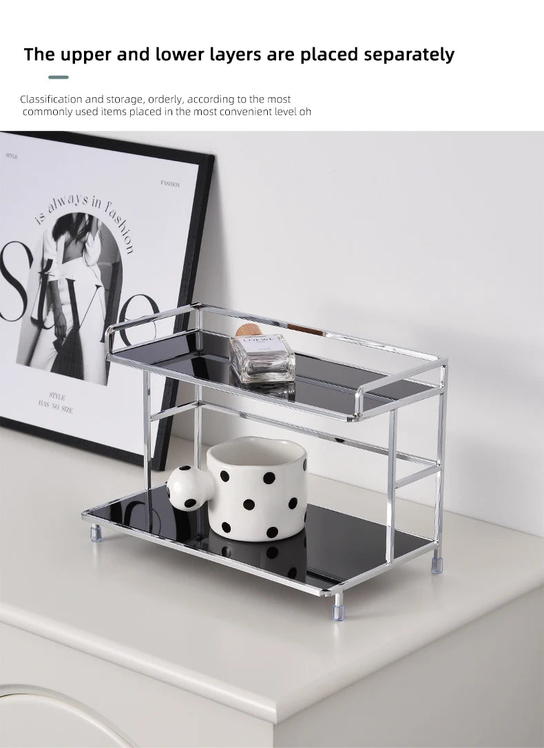 Metal Desk Organizer - Double Layer Desktop Storage Rack for Cup, Cosmetics & Bathroom
