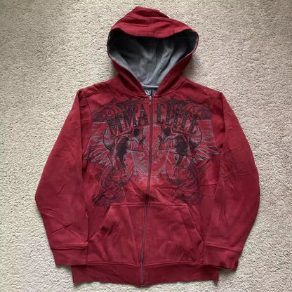 Y2K New American Tapout Zipper Hoodie Sweatshirt Men Hip Hop Letter Retro Graphic Embroidery Hoodie Jacket Clothes Streetwear