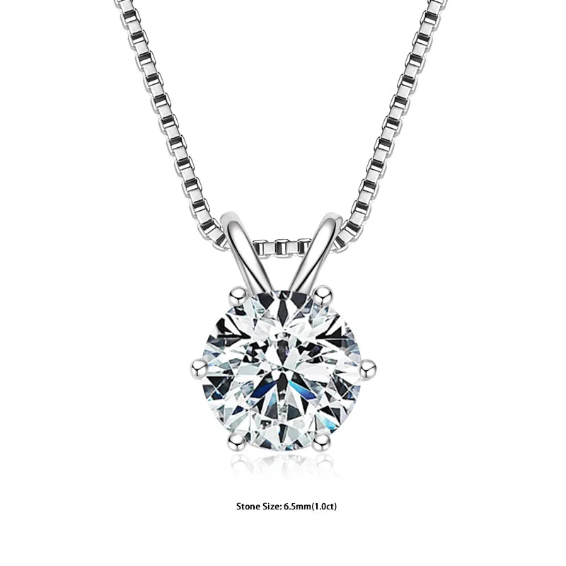 Moissanite Pendant Necklace - Certified 0.5-5ct Round Stone | 925 Sterling Silver Box Chain For Women