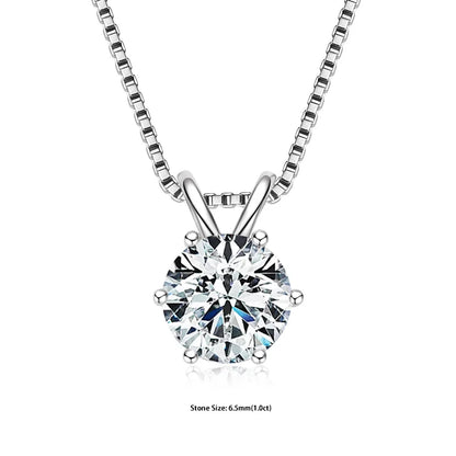 Moissanite Pendant Necklace - Certified 0.5-5ct Round Stone | 925 Sterling Silver Box Chain For Women