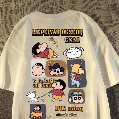 Crayo.n Littl.e New Japanese Anime Printed Cotton T-shirt Cute Style Women's Short Sleeve T-shirt Personality High-Quality Tops