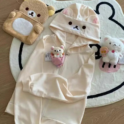 Spring Summer New Cute Bear Ears Zip Up Hoodie Japanese Sweet Girl Casual Loose Sweatshirt Women Cardigan Anime Hoodie Y2k Top